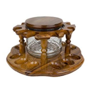 12 Pipe Rack Golden Oak Teakwood with Tobacco Jar on Lazy Susan